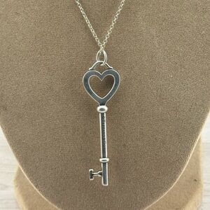Tiffany & Co. 9.25 Silver Large Heart Key Necklace